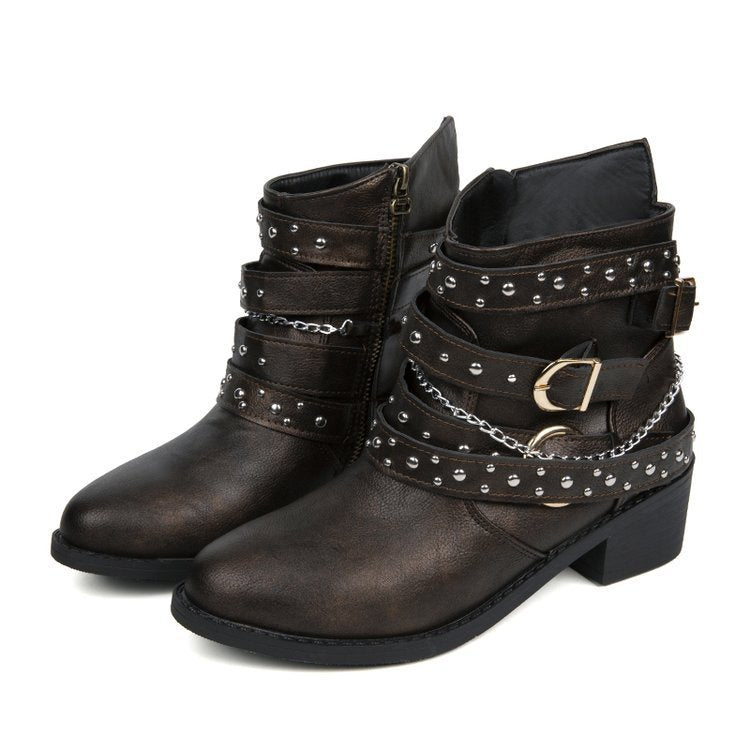 Damen modische Ankle Boots mit dekorativen Schnallen und stabiler Profilsohle EB