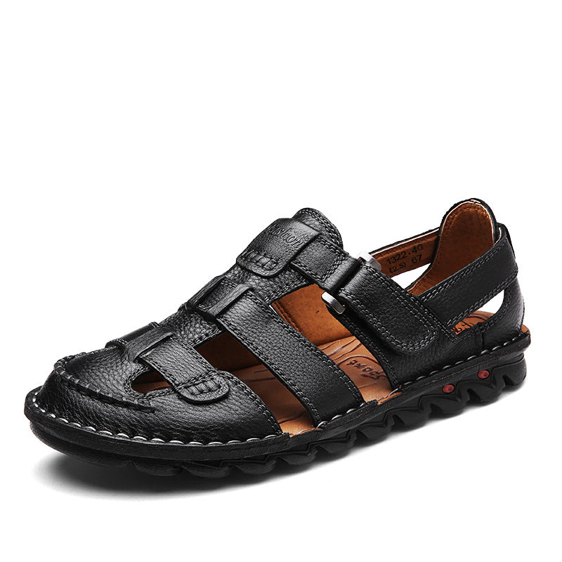 Herren Bequeme Ledersandalen mit verstellbarem Riemen und rutschfester Sohle EB