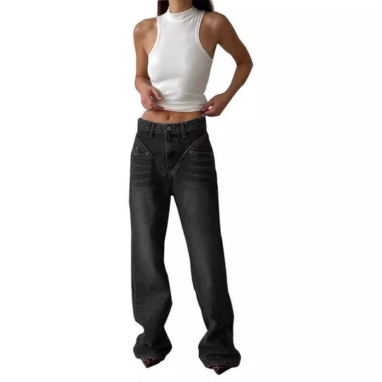 Damen Hoch geschnittene Jeans mit weitem Bein EB