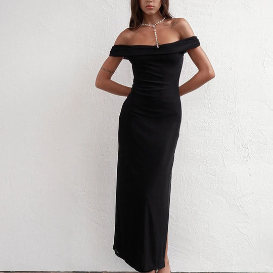 Damen Off-Shoulder Maxikleid mit elegantem Drapierungsdesign EB