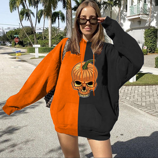Damen nan Oversize Kapuzenpullover mit Halloween Kürbisdruck und Kängurutasche EB