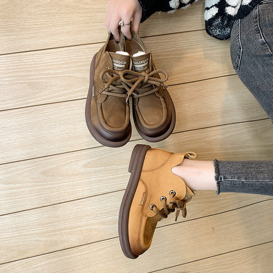 Damen nan modische Schnür-Ankleboots im Mokassin-Look mit weichem Veloursinnenfutter und stoßdämpfender Leichtsohle EB