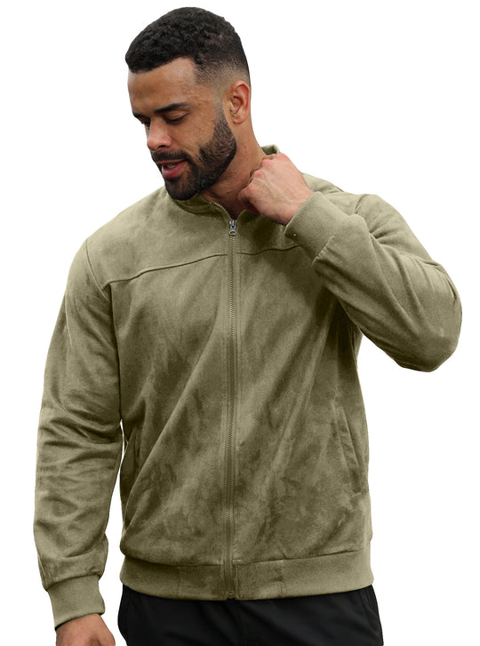 Herren Velours-Trainingsjacke mit Reißverschluss und Stehkragen EB