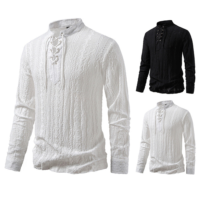 Herren Langarmshirt mit einzigartigem Strukturmuster und Kordelzug EB