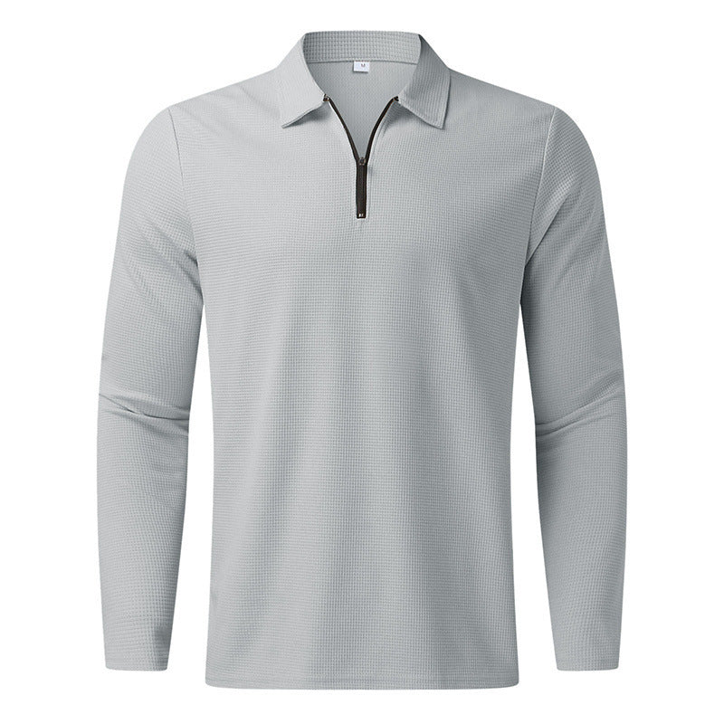 Herren Feines Waffelstrick-Halbzip-Polo mit Kentkragen & Langarm EB