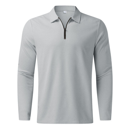 Herren Feines Waffelstrick-Halbzip-Polo mit Kentkragen & Langarm EB