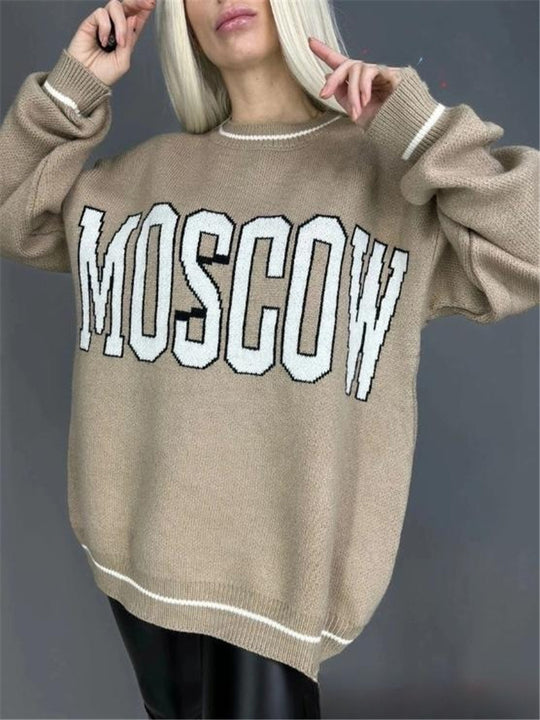 Damen Strickpullover mit grafischem Schriftzug und lässiger Silhouette EB