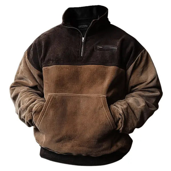 Herren lässiger Stehkragenpullover aus samtigem Material und praktischen Taschen EB