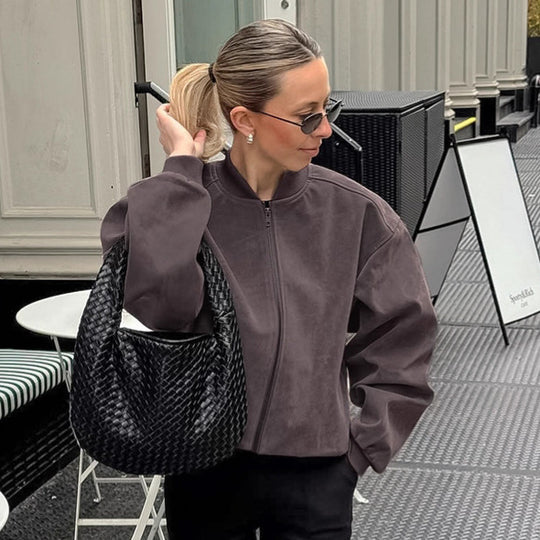 Damen Oversized Bomberjacke mit voluminösen Ärmeln und Stehkragen EB