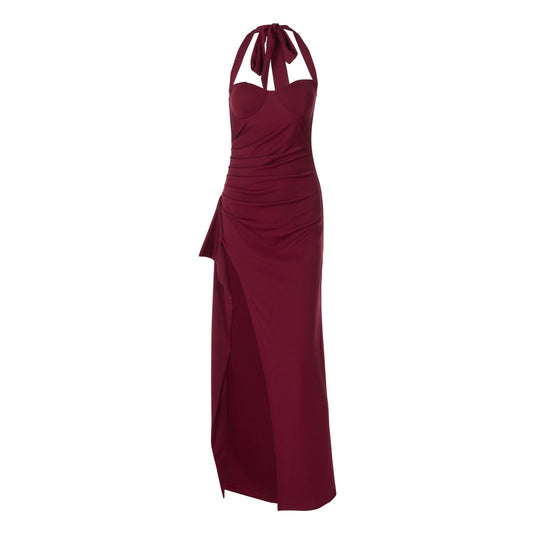 Damen Elegantes Maxikleid mit tiefem Schlitz und tailliertem Oberteil EB