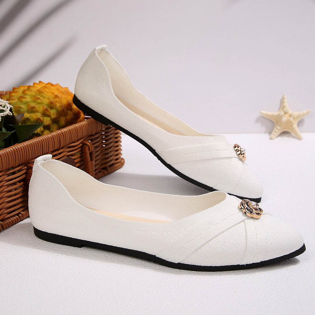 Damen Fashionable Ballerinas mit elegantem Blütenapplikation EB