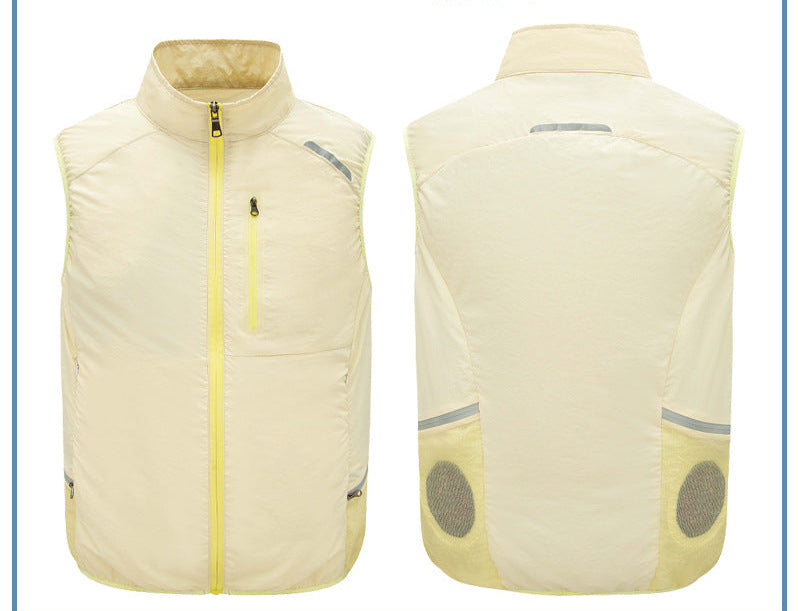 Herren nan leichte winddichte Outdoor-Weste mit hoher Kragen, Brusttasche und seitlichen Reißverschlusstaschen R&B