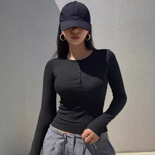 Damen Langarmshirt mit Knopfleiste EB