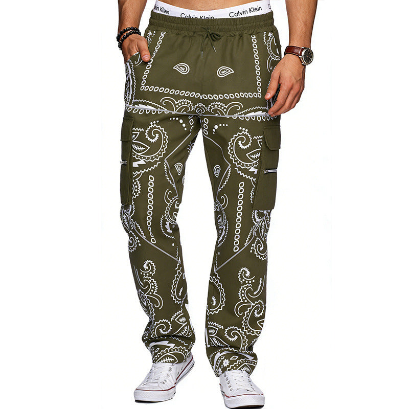 Herren Cargo-Hose mit Bandana-Print, elastischem Bund und Zipper-Taschen EB