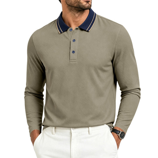 Herren nan langärmliges Piqué-Poloshirt mit Kontrastkragen und Dreiknopfleiste EB