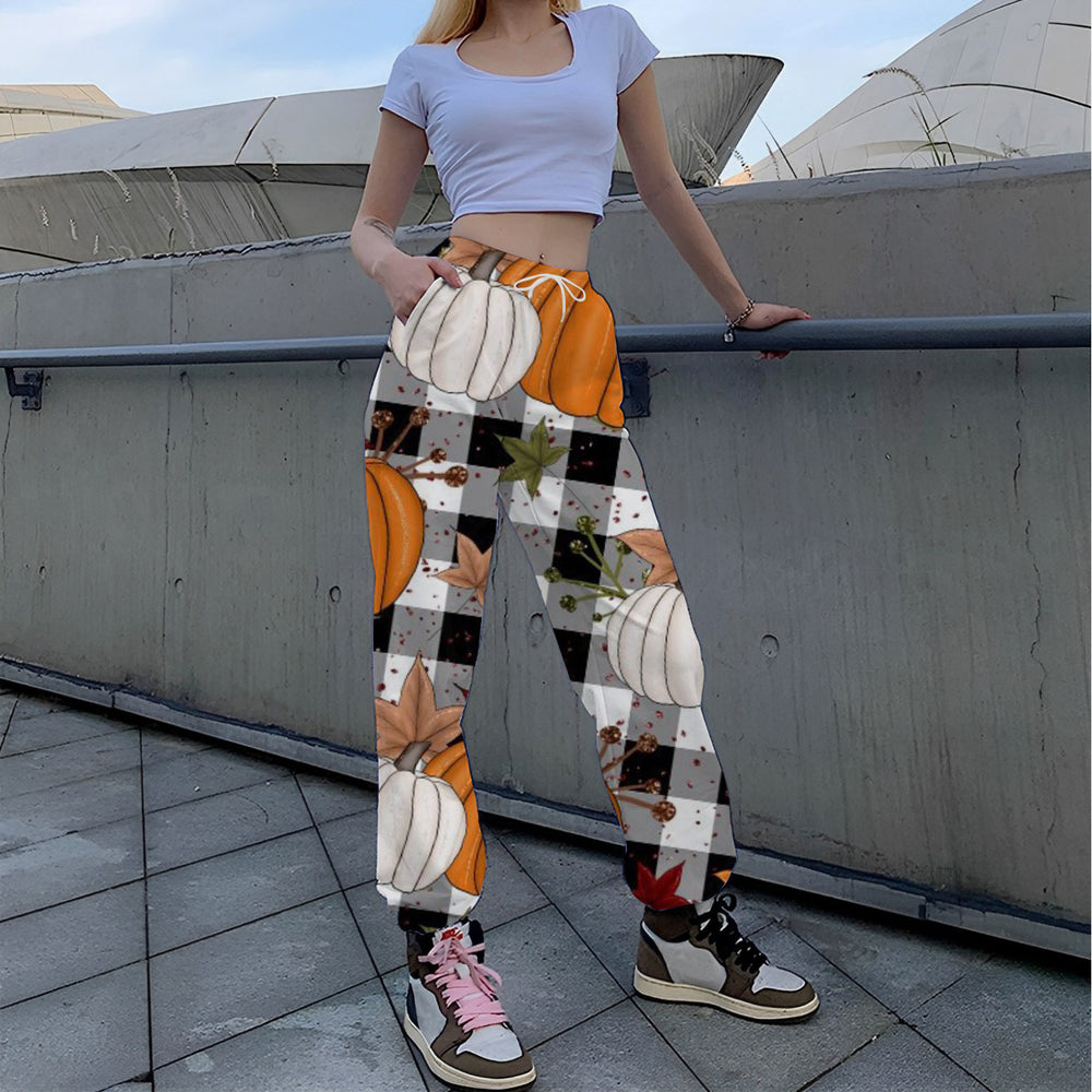 Damen Lässige Print-Hose mit herbstlichem Motiv EB