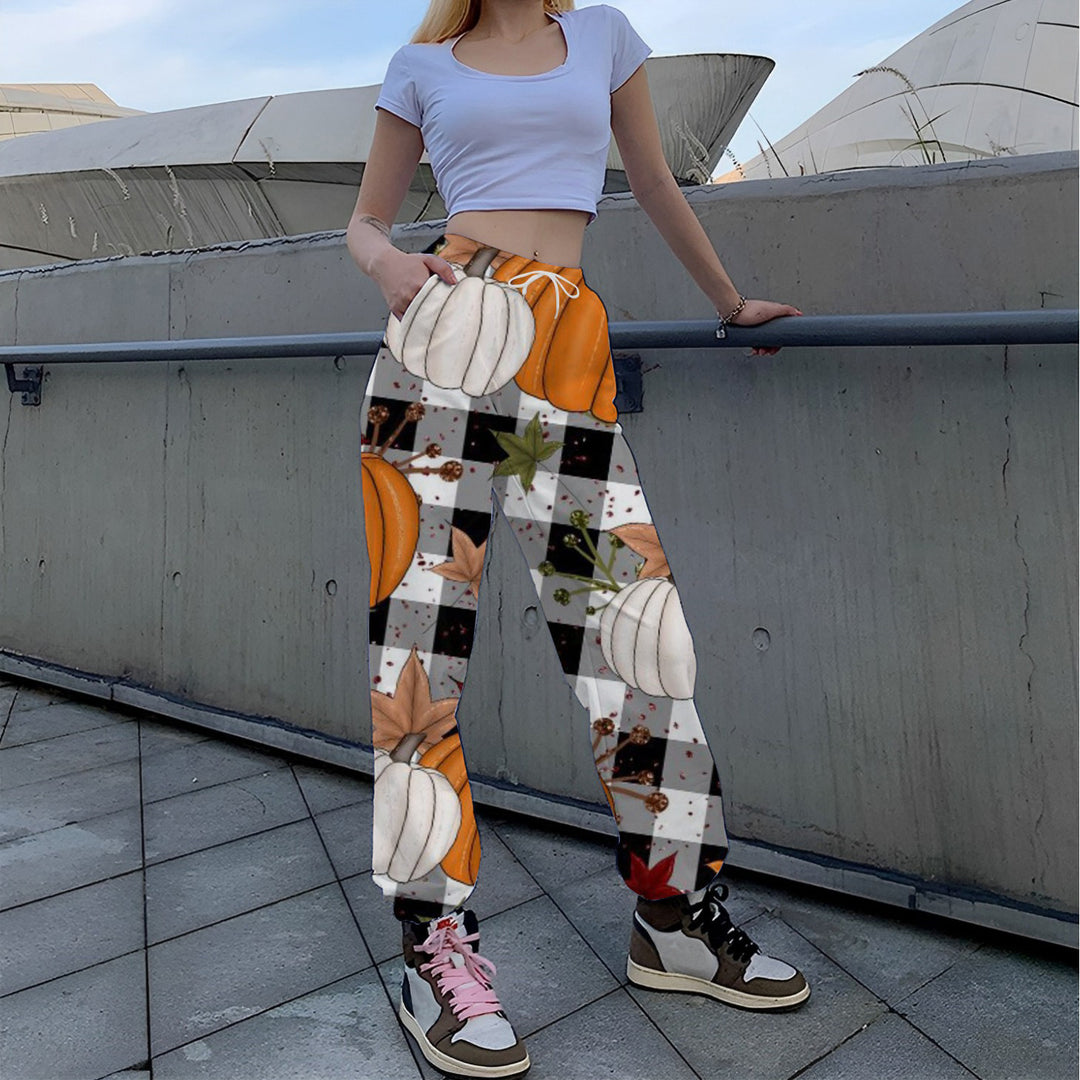 Damen Lässige Print-Hose mit herbstlichem Motiv EB