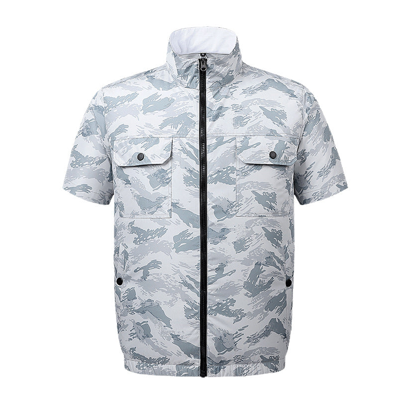 Herren nan leichte kurzärmelige Freizeitjacke mit Stehkragen, Reißverschluss und Brusttaschen EB