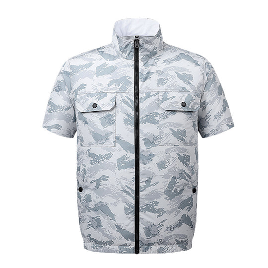 Herren nan leichte kurzärmelige Freizeitjacke mit Stehkragen, Reißverschluss und Brusttaschen EB