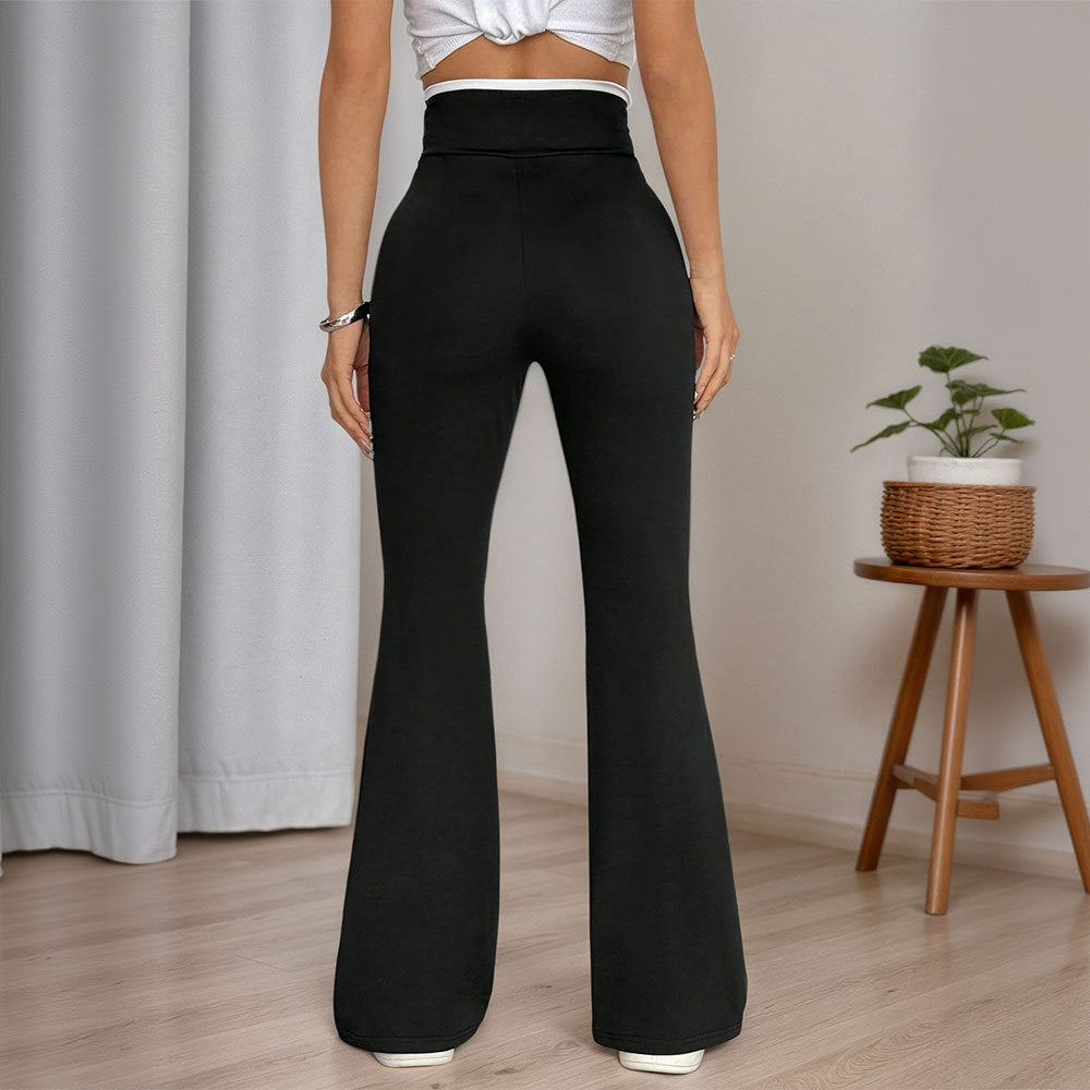 Damen figurbetonte High-Waist-Schlaghose mit V-Bund und formendem Stretchjersey Eichborn Berlin