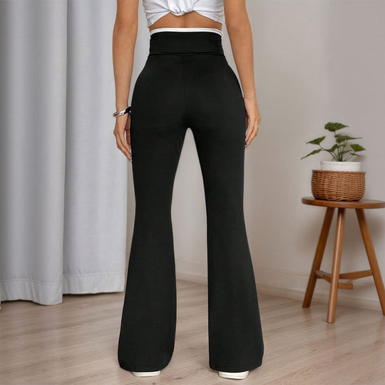 Damen figurbetonte High-Waist-Schlaghose mit V-Bund und formendem Stretchjersey Eichborn Berlin