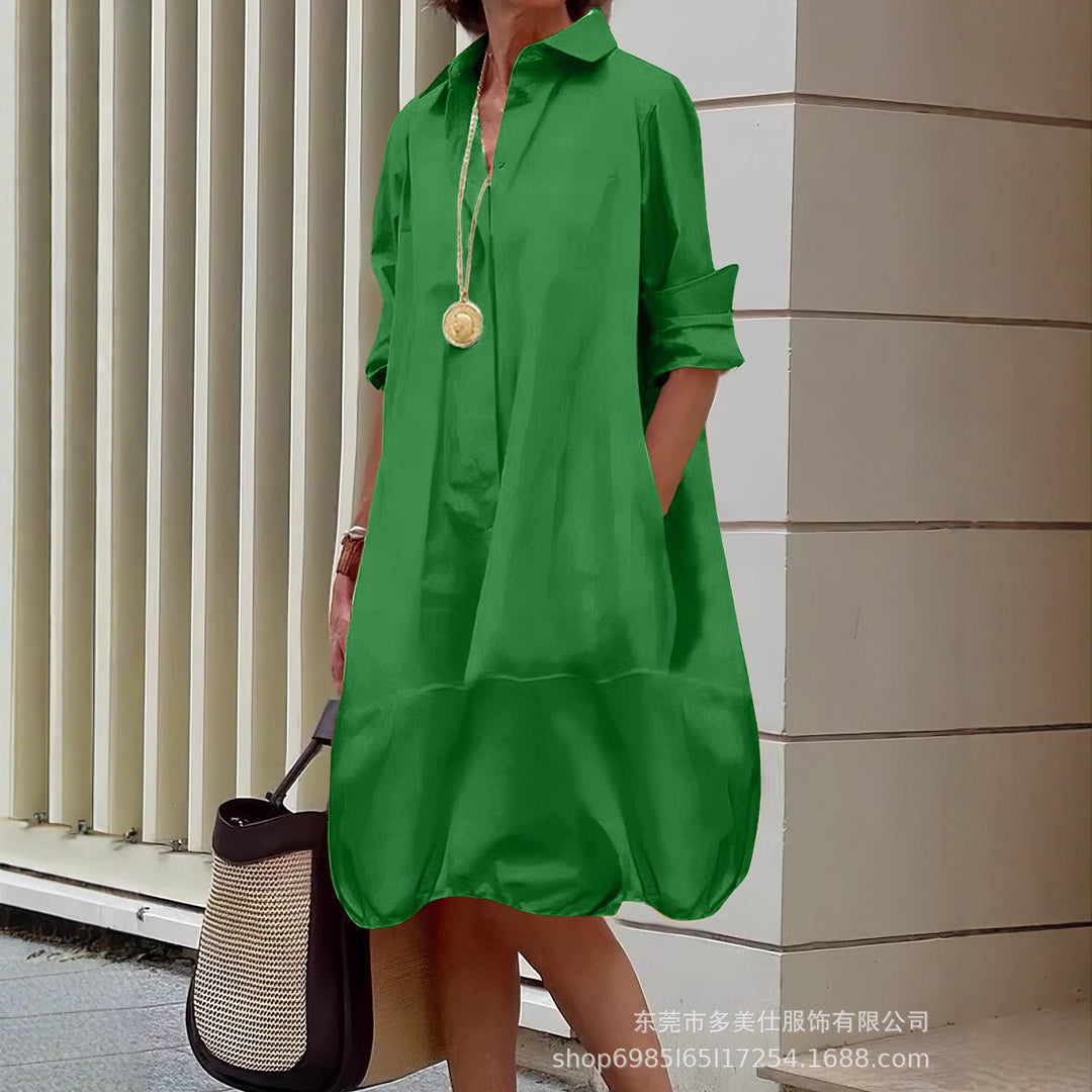 Damen lässiges Hemdkleid mit praktischen Seitentaschen und einem luftigen Schnitt EB