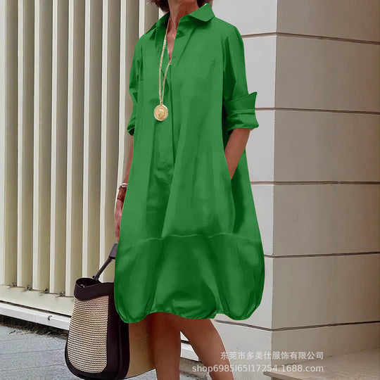 Damen lässiges Hemdkleid mit praktischen Seitentaschen und einem luftigen Schnitt EB