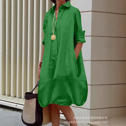 Damen lässiges Hemdkleid mit praktischen Seitentaschen und einem luftigen Schnitt EB