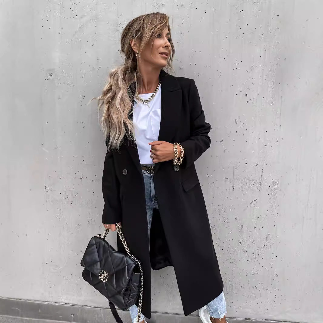 Damen nan klassischer Wollmantel mit doppelreihiger Knopfleiste und Oversize-Schnitt EB