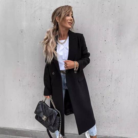 Damen nan klassischer Wollmantel mit doppelreihiger Knopfleiste und Oversize-Schnitt EB