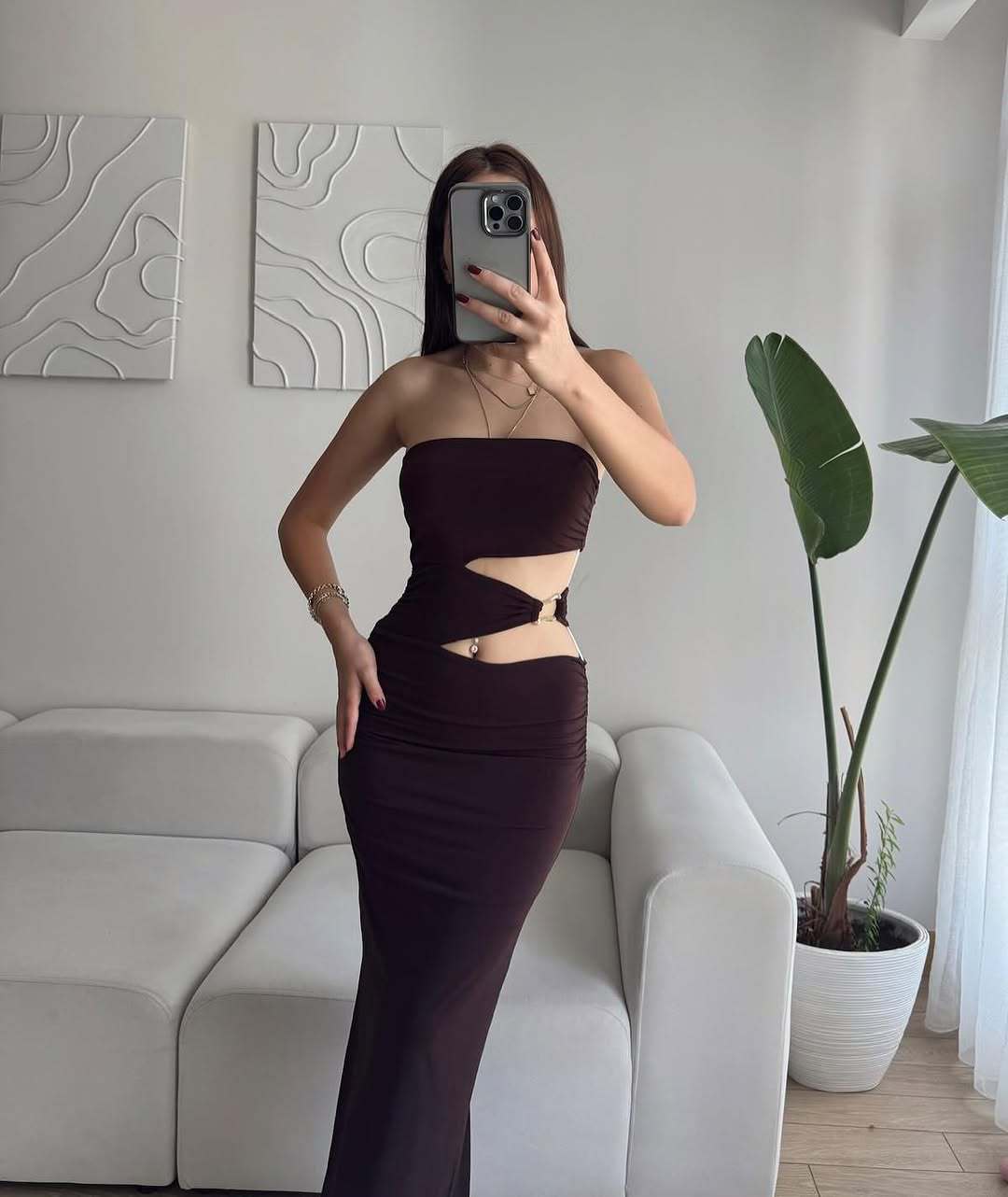 Damen elegantes Bodenkleid mit gerafftem Design und verstellbarem Gürtel EB