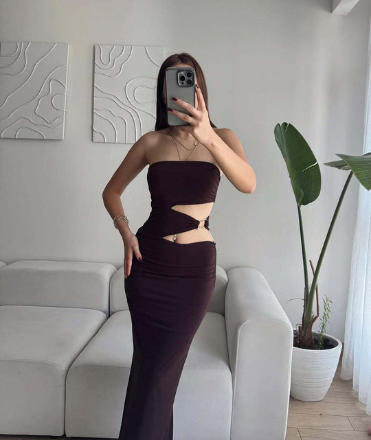 Damen elegantes Bodenkleid mit gerafftem Design und verstellbarem Gürtel EB