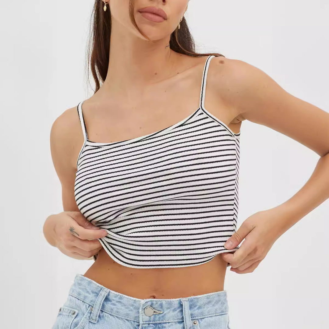 Damen gehäkeltes Crop-Top mit feinem Streifenmuster und komfortablem Schnitt EB