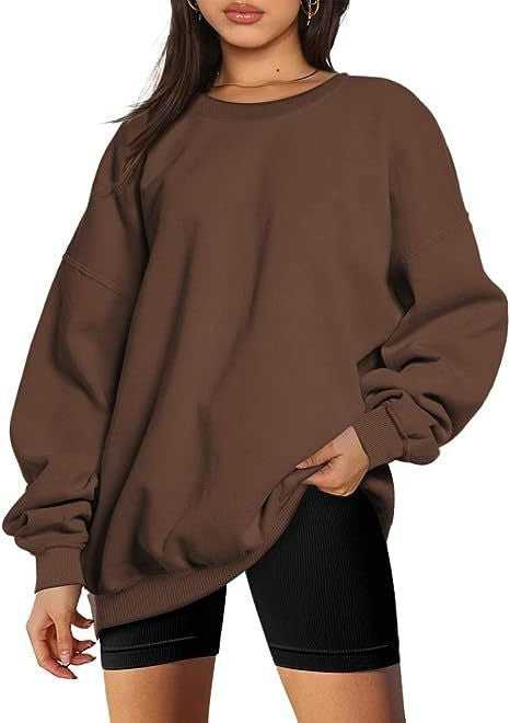 Damen nan extralanger Oversize-Sweatpullover mit Ballonärmeln, geripptem Saum und angerauter Innenseite EB