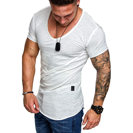 Herren V-Ausschnitt T-Shirt aus hochwertiger Baumwolle mit strukturierter Oberfläche EB