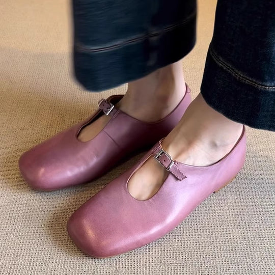 Damen elegante Mary Jane Schuhe mit modischem Riemen und weichem Leder EB