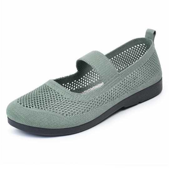Damen atmungsaktive Strick-Ballerinas mit elastischem Riemen EB