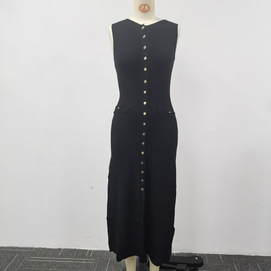 Damen Strick-Maxikleid mit durchgehendem Knopfverschluss EB