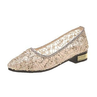 Damen elegante Ballerinas mit glitzernder Spitze und geschmackvollem Absatz EB
