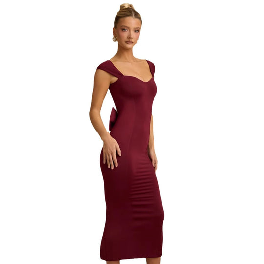 Damen Figurbetontes Cocktailkleid mit herzförmigem Ausschnitt und strukturierten Ärmeln EB