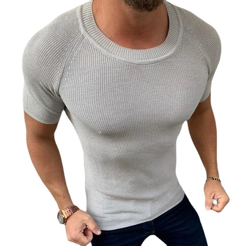 Herren figurbetontes Kurzarmstrickoberteil EB