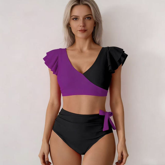 Damen Hochtailliertes Bikini-Set mit Rüschendetails EB