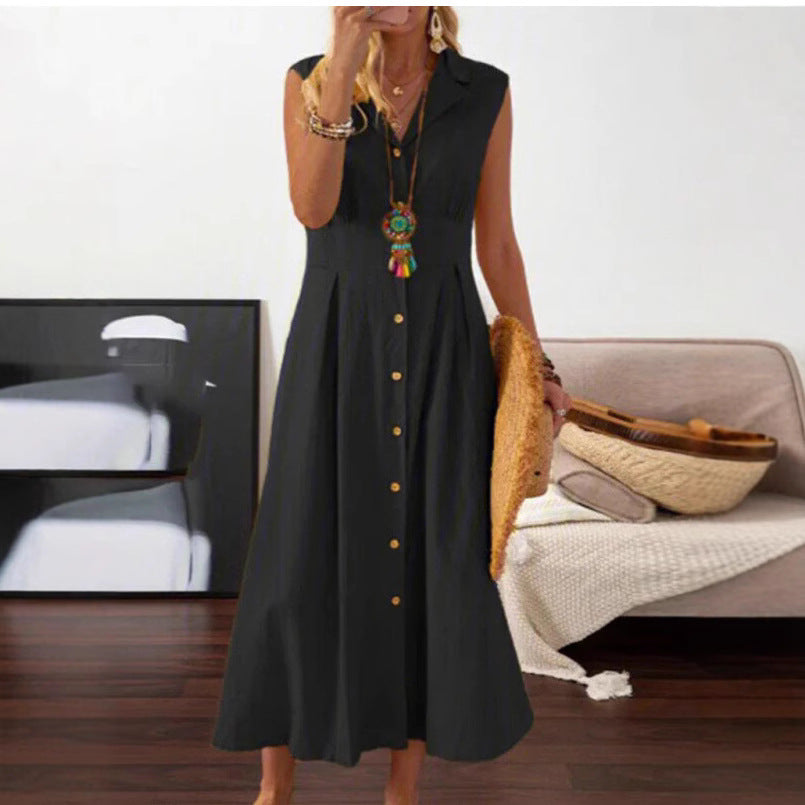 Damen Sommerliches Maxi-Kleid mit Knopfleiste und ärmellosem Design EB
