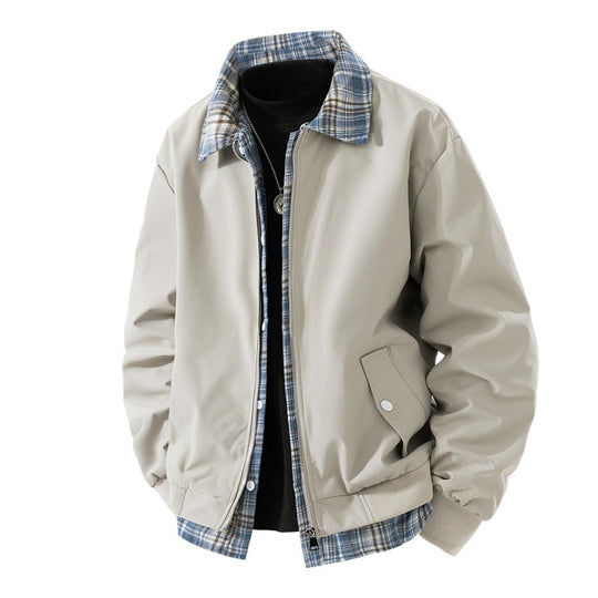 Herren windabweisende Overshirt-Jacke mit karierter Innenlage, Reißverschluss und Druckknopftaschen EB