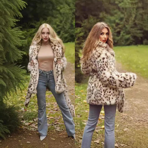 Damen Glamouröse Kunstpelzjacke mit Gürtel EB