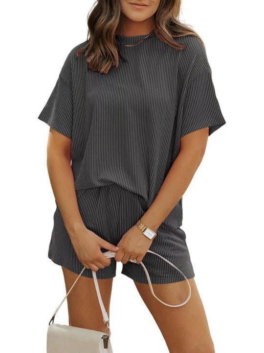 Damen lässiger Lounge-Set mit sportlichem Design und Kurzarm EB