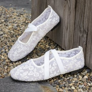 Damen Elegante Ballerinas mit floralem Spitzen-Design EB