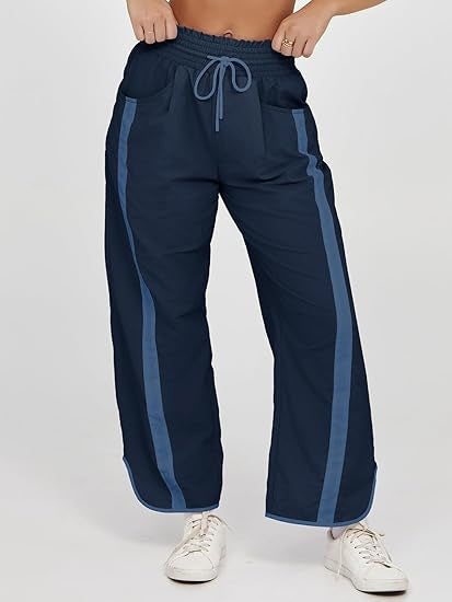 Damen nan relaxte Trackpants mit seitlichem Kontraststreifen, elastischem Smokbund und Eingrifftaschen EB