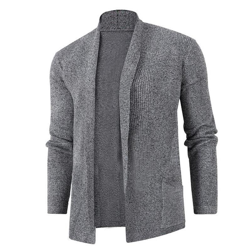 Herren lässige Strickjacke mit offenem Kragen und elegantem Rippdesign EB