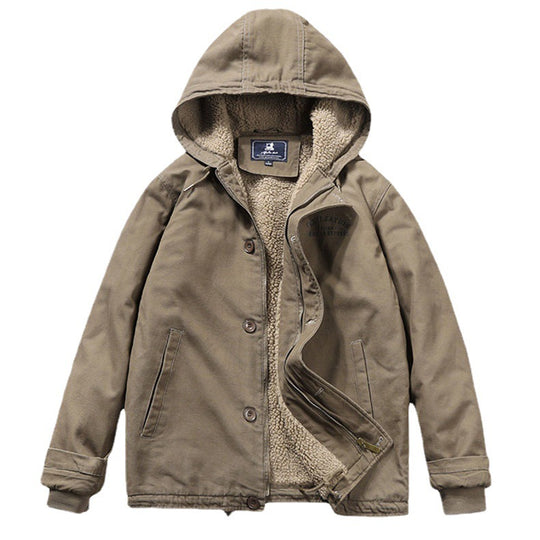 Herren Kapuzenjacke im Vintage-Worker-Stil mit Sherpa‑Futter EB
